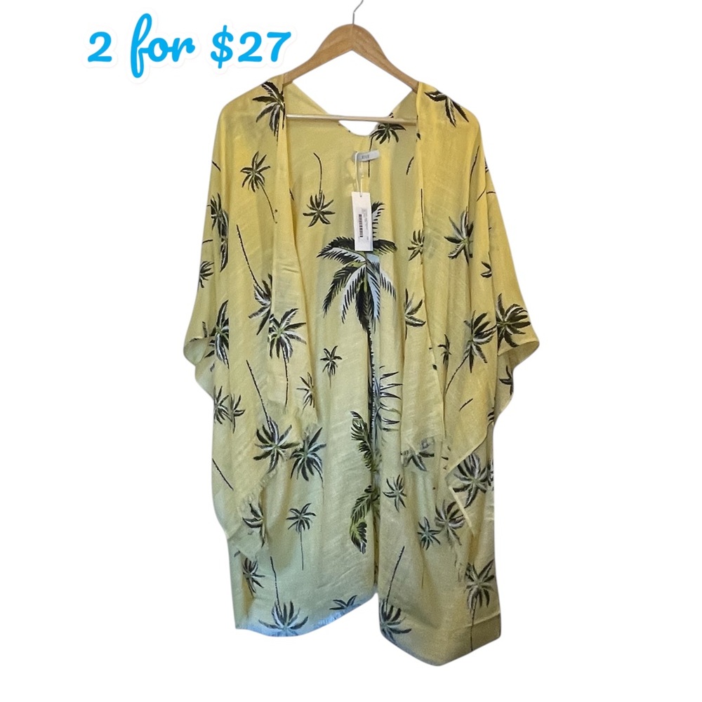 COLLECTION XIIX Yellow Palm Tree Icon Topper Kimono Jacket Beach Cover Up